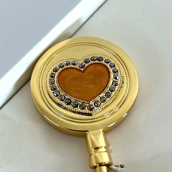 Liz & Co NIB Embellished Orange Heart Shaped Handbag Gold Tone Holder Hook - Picture 4 of 8
